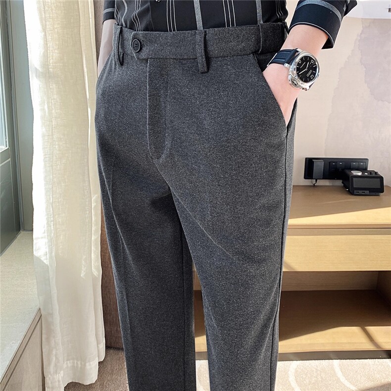 秋冬款男士休闲西裤毛呢裤直筒小脚宽松长裤加大码28-36 HK09 P58图片