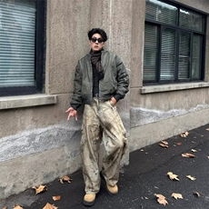 美式复古废土风设计感拼接弯刀牛仔裤男潮牌阔腿长裤CK580-P62，男装牛仔裤，星座1001-1