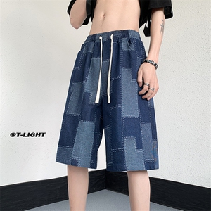 美式ins高街牛仔短裤小众百搭拼接渐变牛仔裤K2309-P45控68图片
