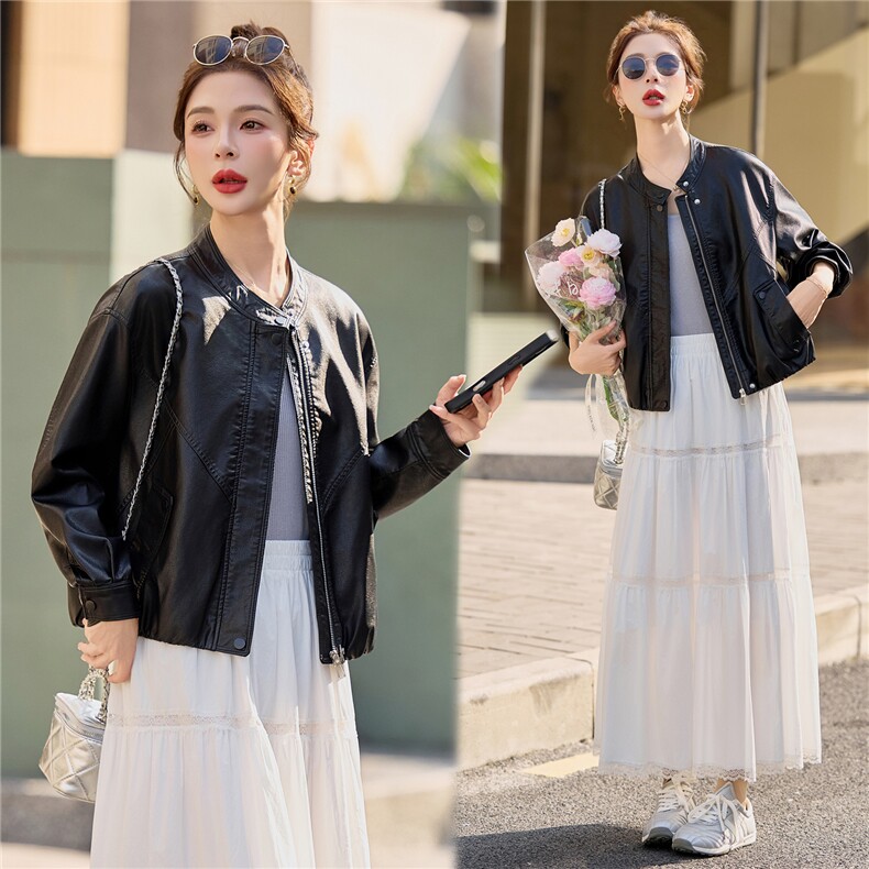 2026年春季时尚百搭显瘦款皮衣外套2601，女装皮衣，红依佳