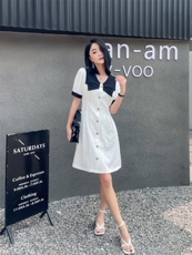 提花拼色法式连衣裙，女装连衣裙，天使公主