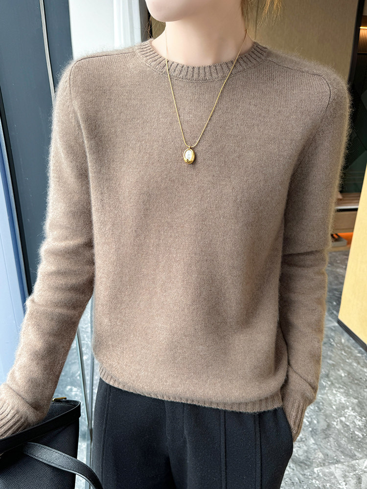 欧货加厚羊绒衫女纯色羊毛衫秋冬圆领马鞍肩宽松百搭长袖针织毛衣,针织衫/毛衣,暖绒情旗舰店