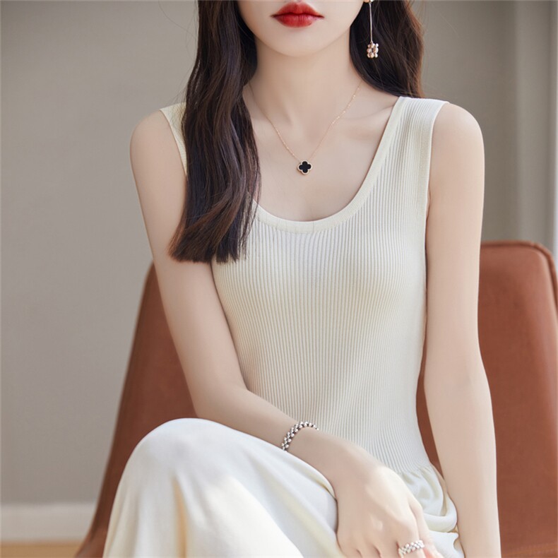 高级感冰丝针织吊带裙女夏新款长款收腰内搭无袖显瘦打底连衣裙子,女装连衣裙,暖姿羊绒