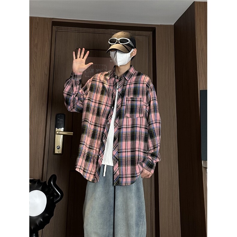 控价59港风格子衬衫宽松外套男女衬衣百搭格子外套CS2402P35,男装衬衫,电商A128