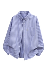 休闲风竖条纹衬衫男长袖松弛感少年风高级感外套C2275-特价P37，男装衬衫，电商A007