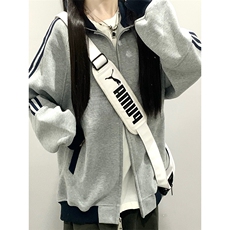 抖音得物高品质美式高街重磅结构设计拼接织带立领卫衣外套CM42，女装短外套，电商A486-1