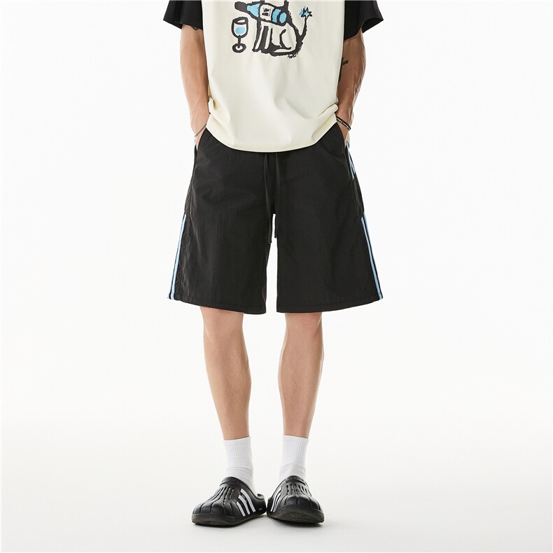 2025夏季美式潮流条纹宽松休闲冰丝五分裤B315-K25792-特p25控48,男装牛仔裤,电商B315