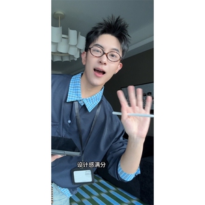 现货miu系潮假两件藏青色格子长袖衬衫外套CS06-特P38图片