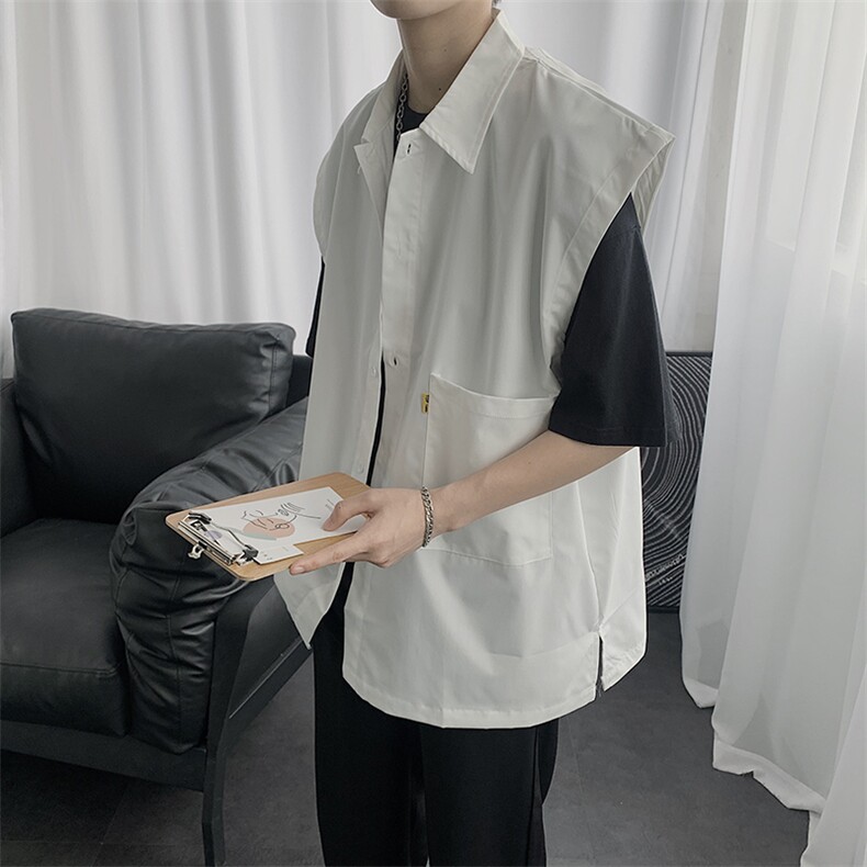 短袖衬衫马甲男夏季韩版潮流衬衣港风日系宽松寸衫外套CS007-P28，男装背心/马甲，星座1008-1