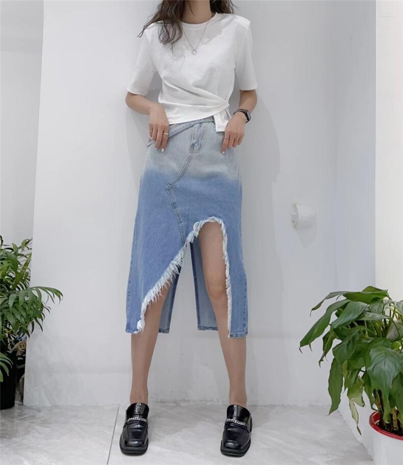 汪尚春·shangchun?U型按扣上衣洋气渐变色牛仔半裙，女装半身裙，SHANGCHUN·W 汪尚春