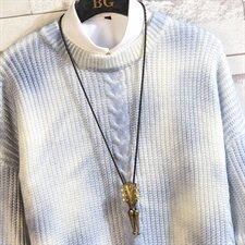 M04-P65日系男士大码秋季圆领扎染色针织套头毛衣外套白色，男装针织衫/毛衣，电商B369（原A024）