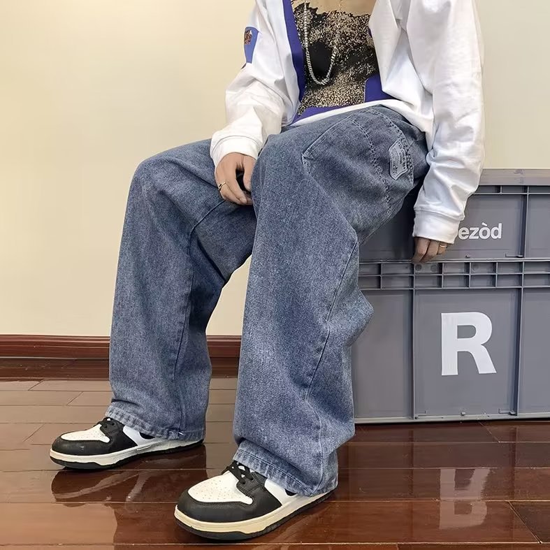 裤子男潮牌牛仔裤男直筒复古宽松工装春秋季阔腿老爹长裤N025-P40,男装牛仔裤,星座1008-1