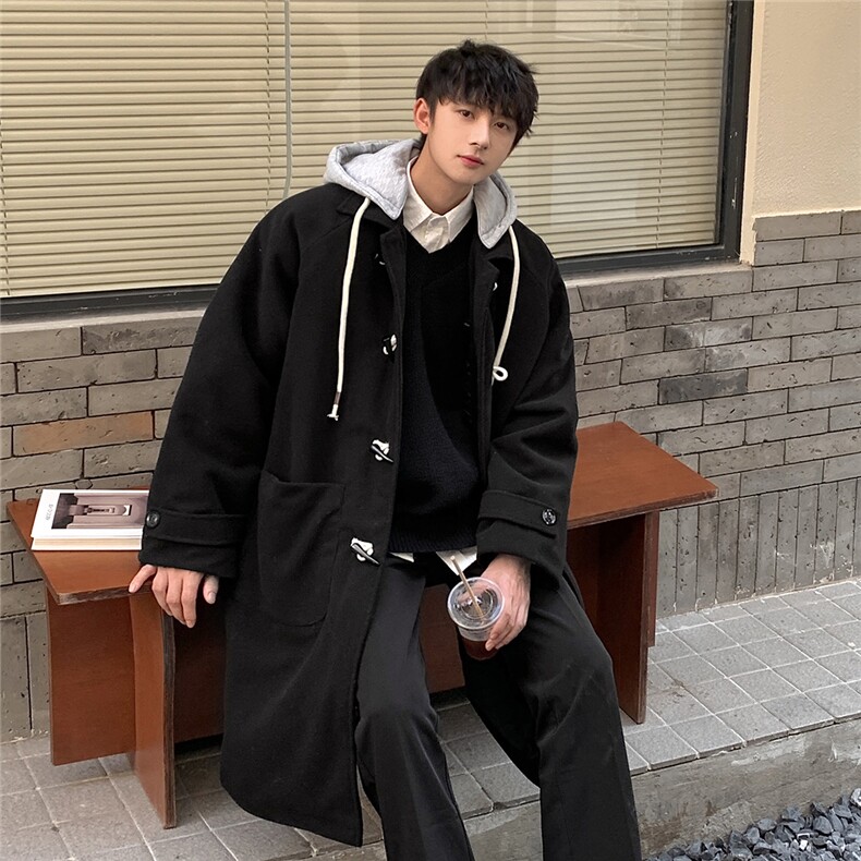 1港风外景牛角扣加棉呢大衣男可拆卸帽外套男FY8716P138控188，男装毛呢大衣，星座226-2