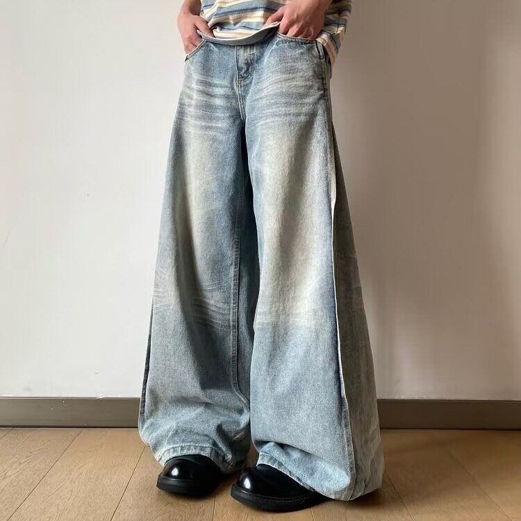 N7044-P55美式竹节纹牛仔裤男女高街cleanfit弯刀裤子,男装牛仔裤,电商B323A