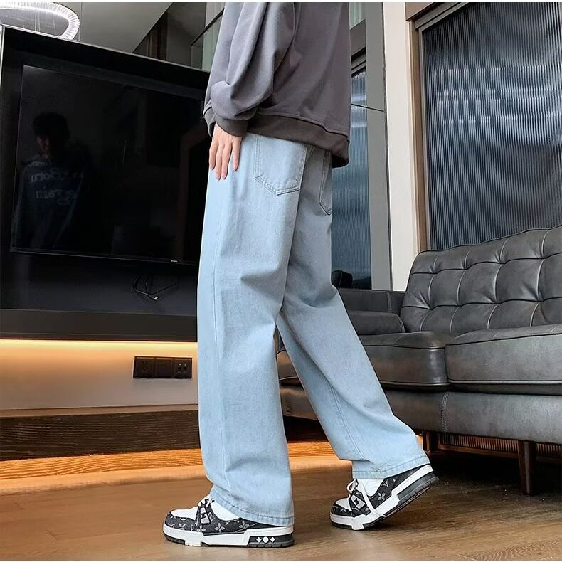 纯色牛仔裤男秋季水洗宽松直筒百搭阔腿休闲长裤W8001-7/P35,男装牛仔裤,星座506
