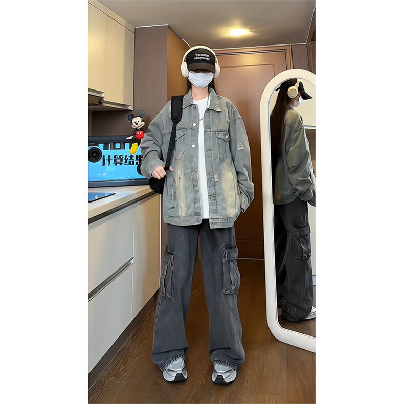 复古风格时尚牛仔潮流外套时尚水洗破洞牛仔夹克HY481TP60控98,男装夹克,电商A102B