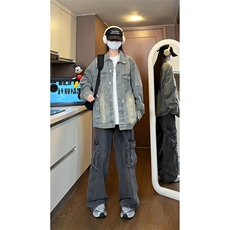 复古风格时尚牛仔潮流外套时尚水洗破洞牛仔夹克HY481TP60控98，男装夹克，电商A102B