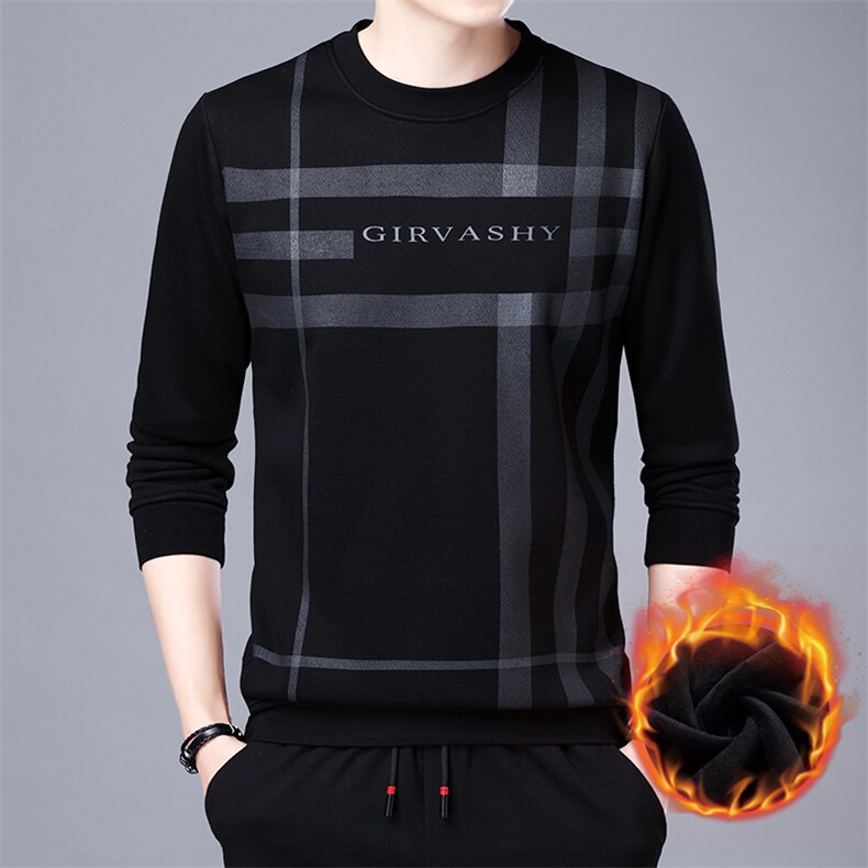 卫衣男2023秋季新款圆领宽松免烫上衣中青年加绒印花套头休闲男装，男装卫衣，电商B212（原钱塘6029）