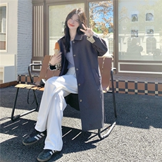 深灰色复古高级感气质风衣外套女2025秋韩系收腰显瘦格纹拼接大衣，女装风衣，2C271