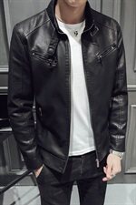 新款男士时尚百搭PU皮衣外贸韩版修身保暖加绒机车J，男装皮衣，星座四季星座1412