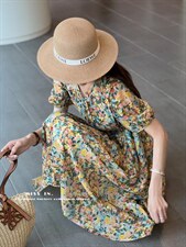 现货夏季新款复古花色连衣裙，女装连衣裙，蜜思印·金