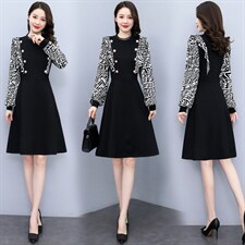 法式气质连衣裙女2022秋季新款时尚洋气减龄收腰显瘦高级感a字裙，女装连衣裙，韩美纤衣