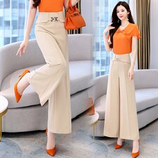 韩版时尚高腰显瘦阔腿裤女夏季新款休闲百搭气质长裤，女装休闲裤，时尚俏佳人