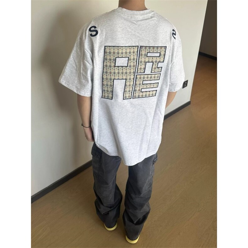 美式复古男款贴布刺绣体恤衫重磅全棉情侣宽松落肩oversize五分袖,男装T恤,星座1210-1
