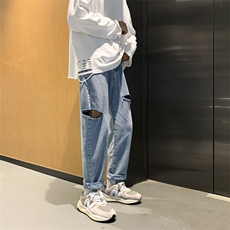 破洞牛仔裤男潮牌宽松直筒港风复古阔腿裤夏ins韩版裤K1010-P35，男装牛仔裤，星座512-2