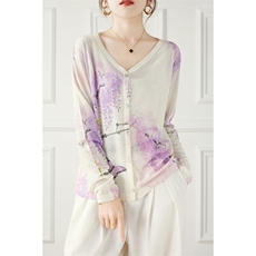 圆领印花水溶羊毛针织开衫女薄款夏季高级感配吊带裙外搭长袖上衣，女装针织衫/毛衣，丽特绒