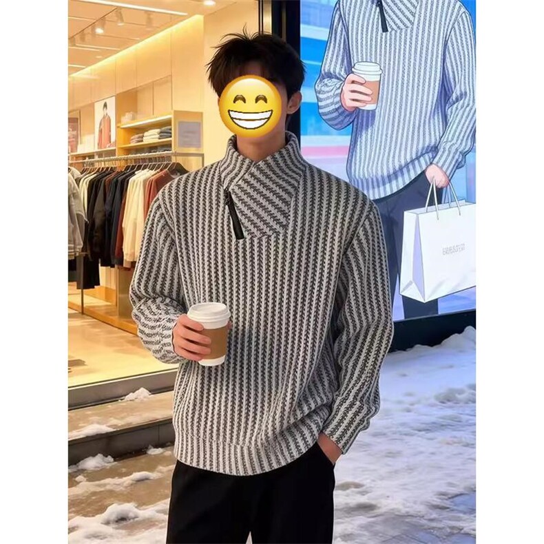 高品质春装新款老钱风美式高街鱼骨纹斜拉链解构高领卫衣长袖t恤,男装T恤,电商A486