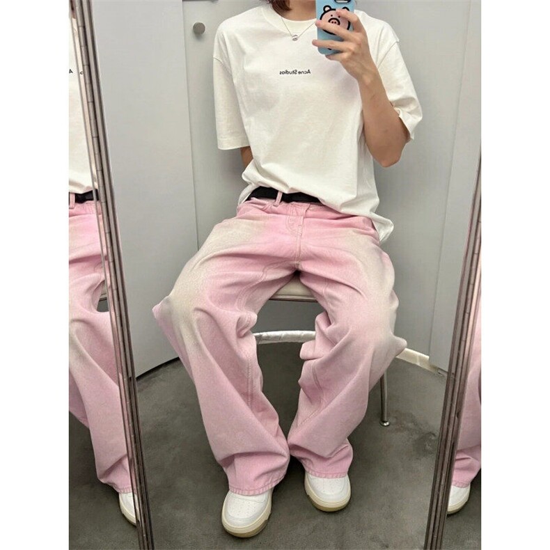 NZF55LL-P70cleanfit美式复古水洗粉色做旧牛仔裤高级感痞帅,男装牛仔裤,星座1007（原301D）