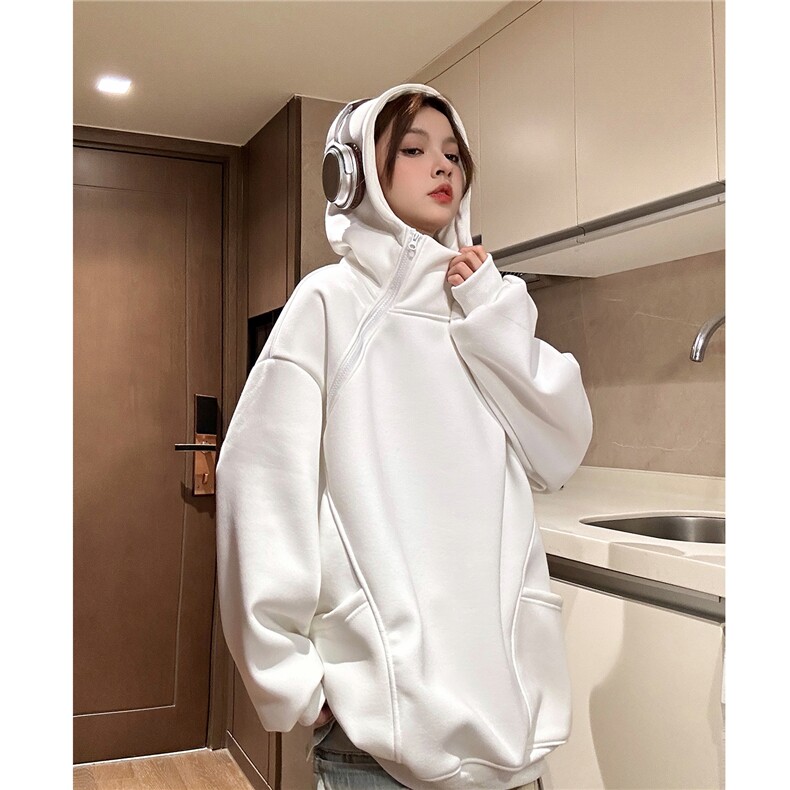秋装新品双拉链重磅连帽情侣中性卫衣设计感外套男女H931P68,男装卫衣,电商A341