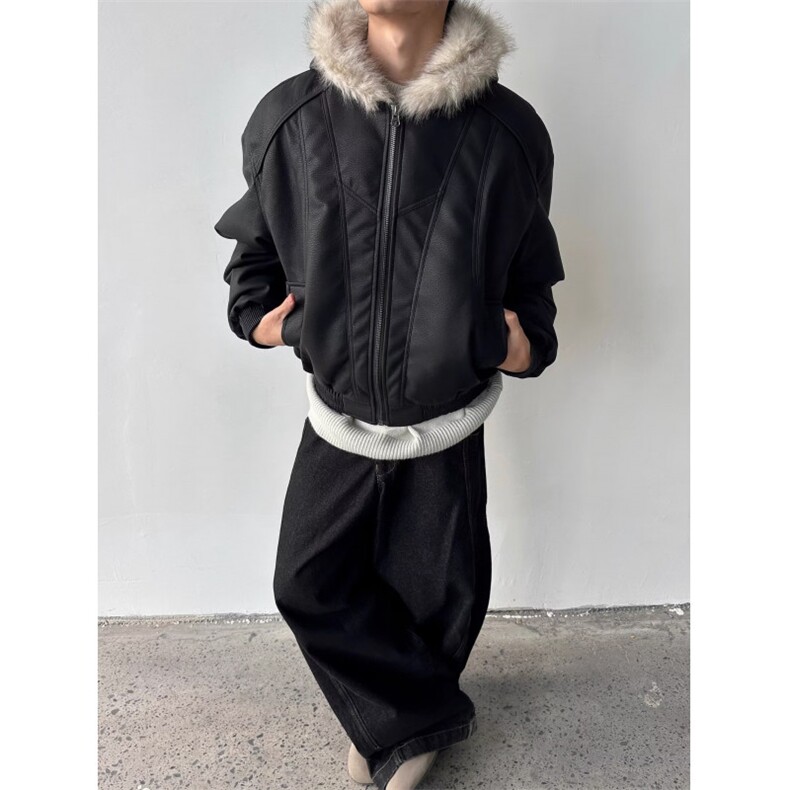 座山雕加厚皮棉服男女磨毛高级感毛领连帽外套网B122-P108,男装棉衣,星座910-1
