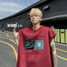麂皮绒连帽背心坎肩男T恤美式港风JLB454-P30控48，男装T恤，电商B370