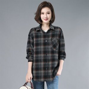 2021年春季自主图常规韩版长袖格子衬衫女磨毛衬衣外套图片