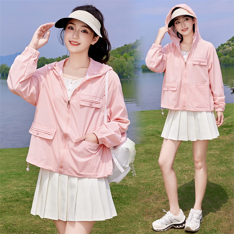 防晒衣女2025年夏季新款冰丝轻薄宽松旅游户外小个子防晒服短外套，女装防晒衣，以桐