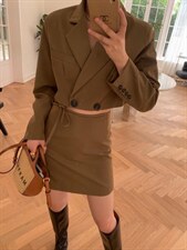 卡其棕套装，女装职业装，HE