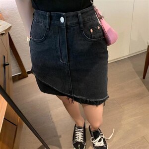 不规则牛仔半裙图片