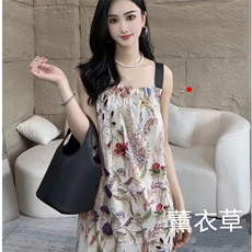 轻奢宽松长裙印花吊带女款夏季缎料无袖气质时尚外穿连衣裙潮，女装连衣裙，思沃羊绒