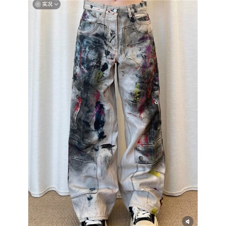 3D打印扎染涂鸦肮脏风休闲直筒牛仔裤男女同款长裤,男装牛仔裤,星座506A