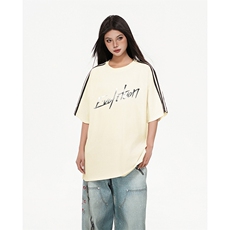 抖音得物高品质二开240克宽松纯棉美式潮牌三条杠织带短袖T恤，男装T恤，电商A486-1