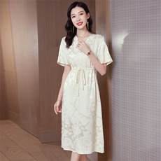 真丝连衣裙28姆米冠乐绉2026夏季高档杭州真丝v领提花裙，女装连衣裙，阿舍尔精品