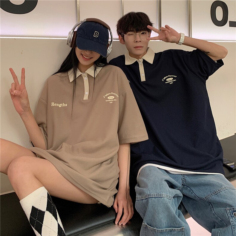 情侣装夏装2026新款港风宽松polo衫翻领夏季男装短袖T恤S187-P48,男装Polo衫,电商A233-1