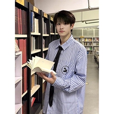竖条纹领带印花衬衫潮流宽松学院风翻领长袖衬衣外套C2265，男装衬衫，星座1116A（原606A-3）