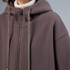 大码夹棉卫衣女士中长款遮屁股2024新款秋冬加厚拉链开衫连帽外套，女装卫衣/绒衫，莜菲儿