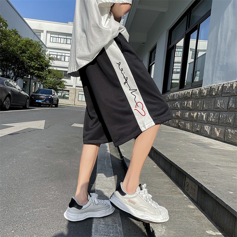 夏季条纹拼接短裤宽松直筒五分裤DK619XZ1004-1P28控38,男装休闲裤,星座715