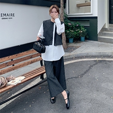 设计感假两件马甲衬衫套装女2025年秋季新款韩系穿搭阔腿裤两件套，女装套装/套裙，2C285