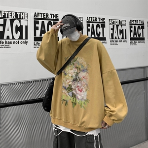 水洗做旧加绒加厚卫衣男23冬高领油画花朵打底衫 XZ514-2-X51-P78图片