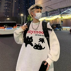 潮美式圆领毛衣男女秋冬季慵懒风情侣装潮牌宽松针织衫上衣，男装针织衫/毛衣，星座716-4